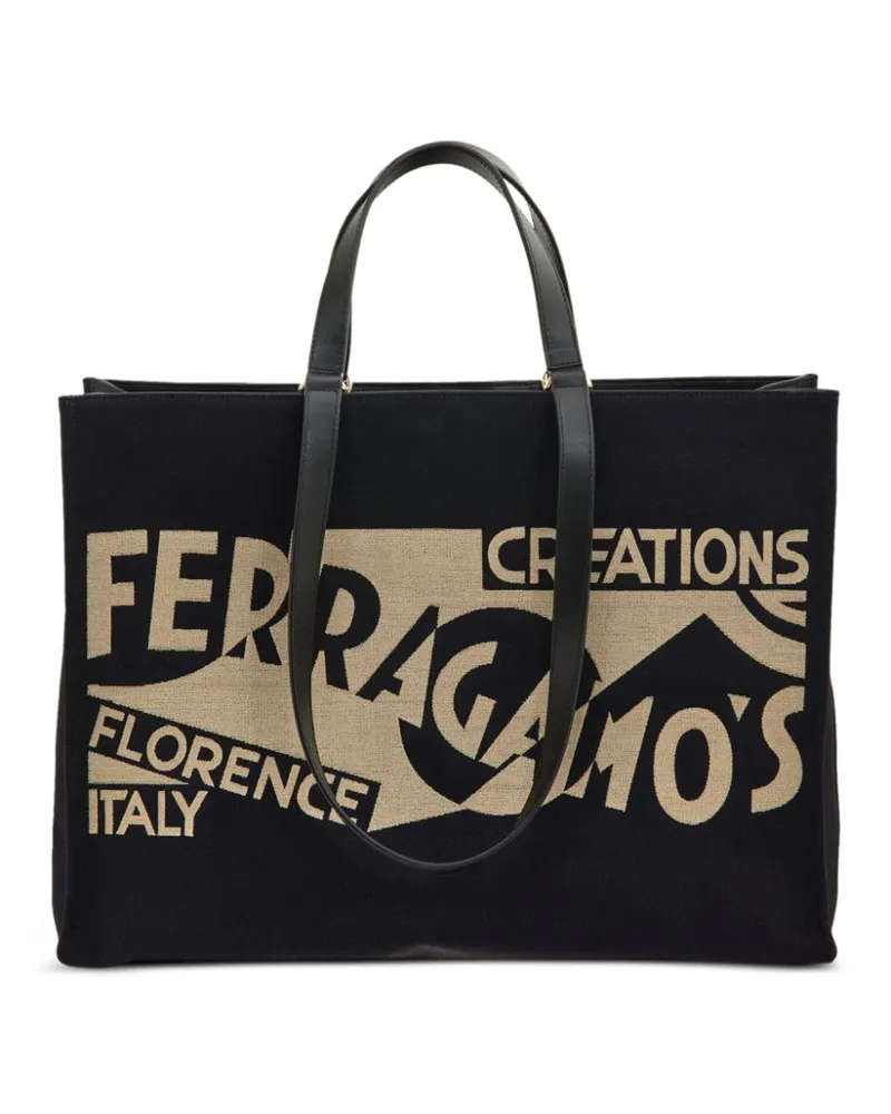 Ferragamo Großer Tote Bag mit Logo-Print - Schwarz Schwarz