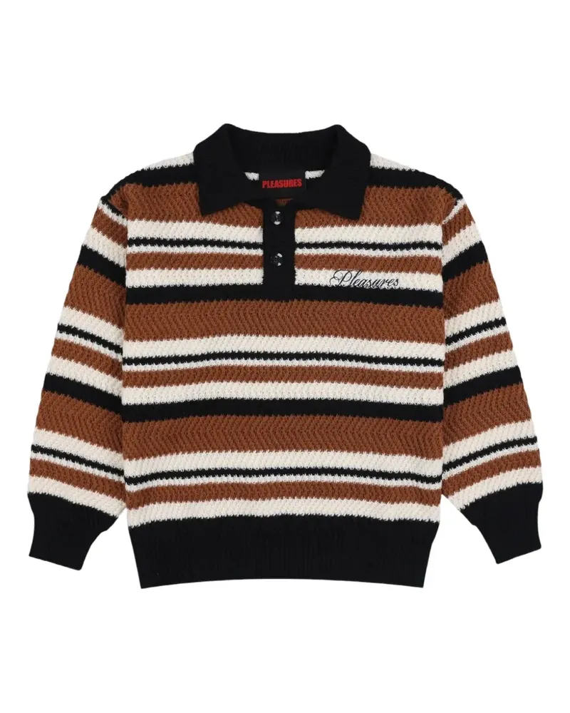 PLEASURES Gestreifter Cooper Poloshirt - Braun Braun