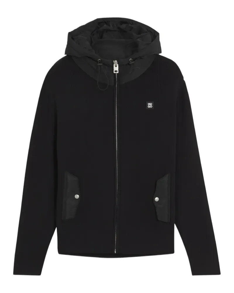 HUGO BOSS Kapuzenjacke mit lockerem Schnitt und Logo-Details - Schwarz Schwarz