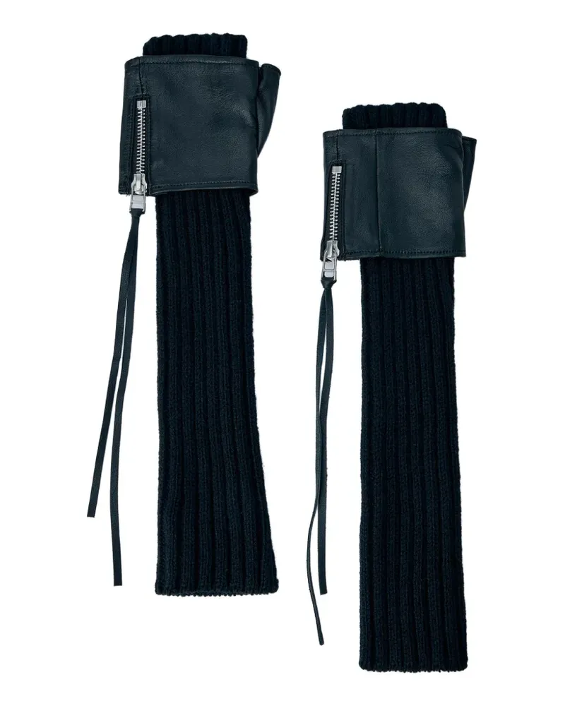 Yohji Yamamoto Gerippte Armstulpen mit Lederbündchen - Schwarz Schwarz