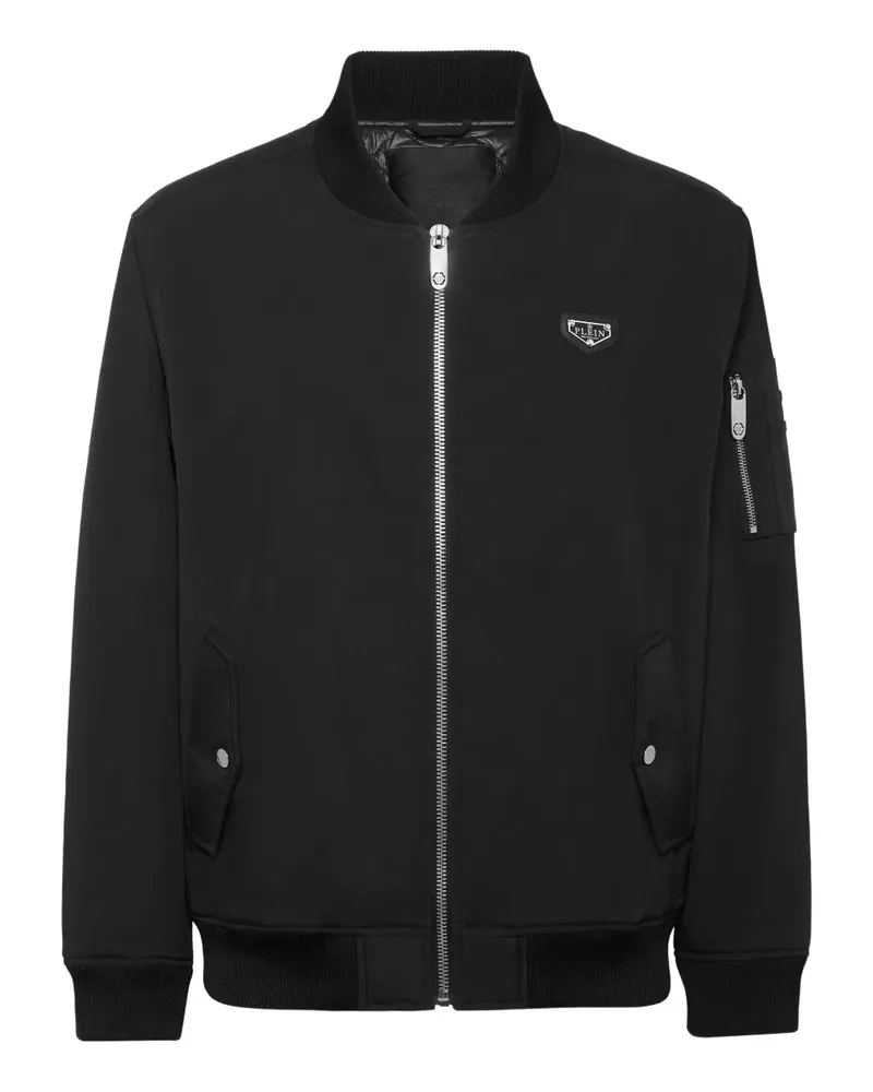 Philipp Plein Bomberjacke mit Logo-Schild - Schwarz Schwarz