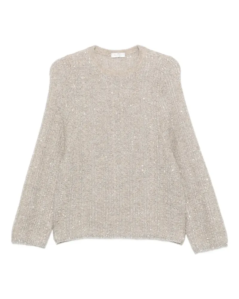 PANICALE Cashmere Gerippter Strickpullover mit Pailletten - Nude Nude