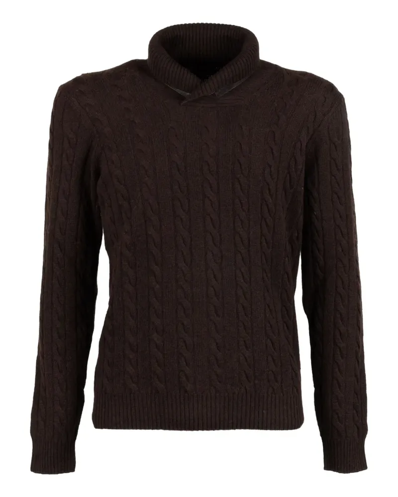 MOORER Rollkragenpullover mit Zopfmuster - Braun Braun