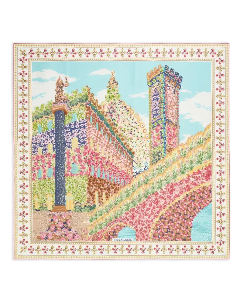 Ferragamo palazzo print silk scarf - Rosa Rosa
