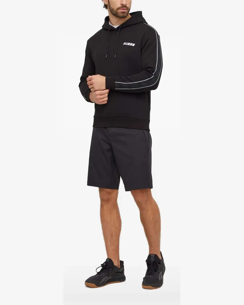 Guess logo-print tape-detail hoodie - Schwarz Schwarz