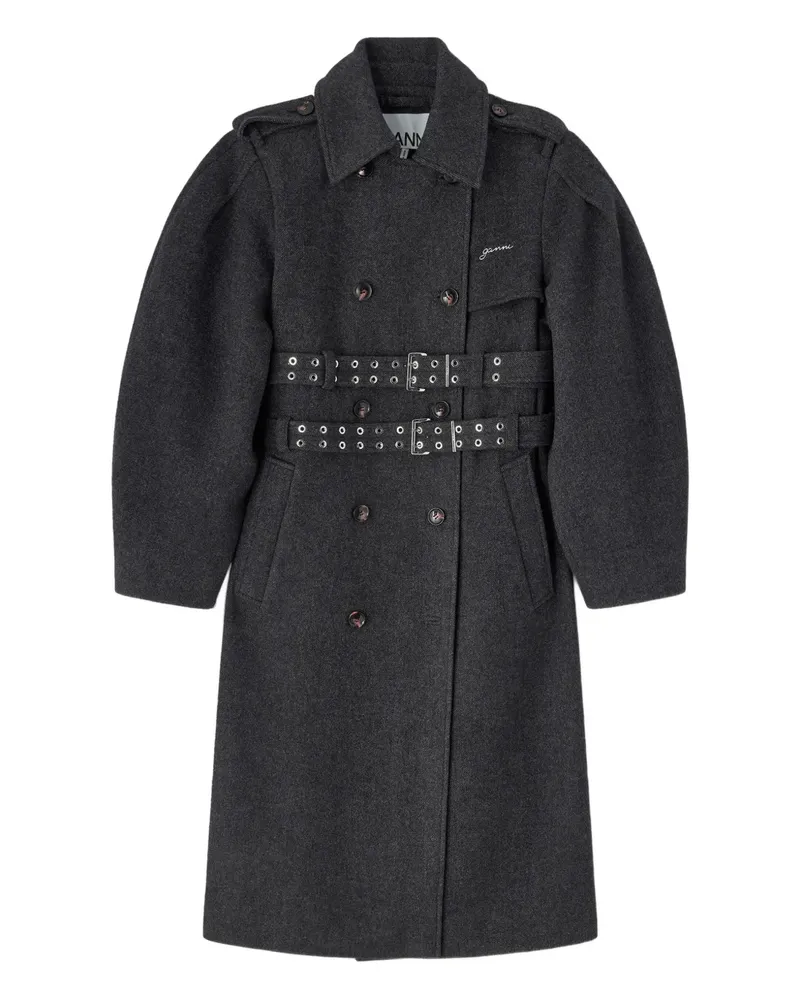 Ganni Doppelreihiger Mantel mit Gürtel - Grau Grau