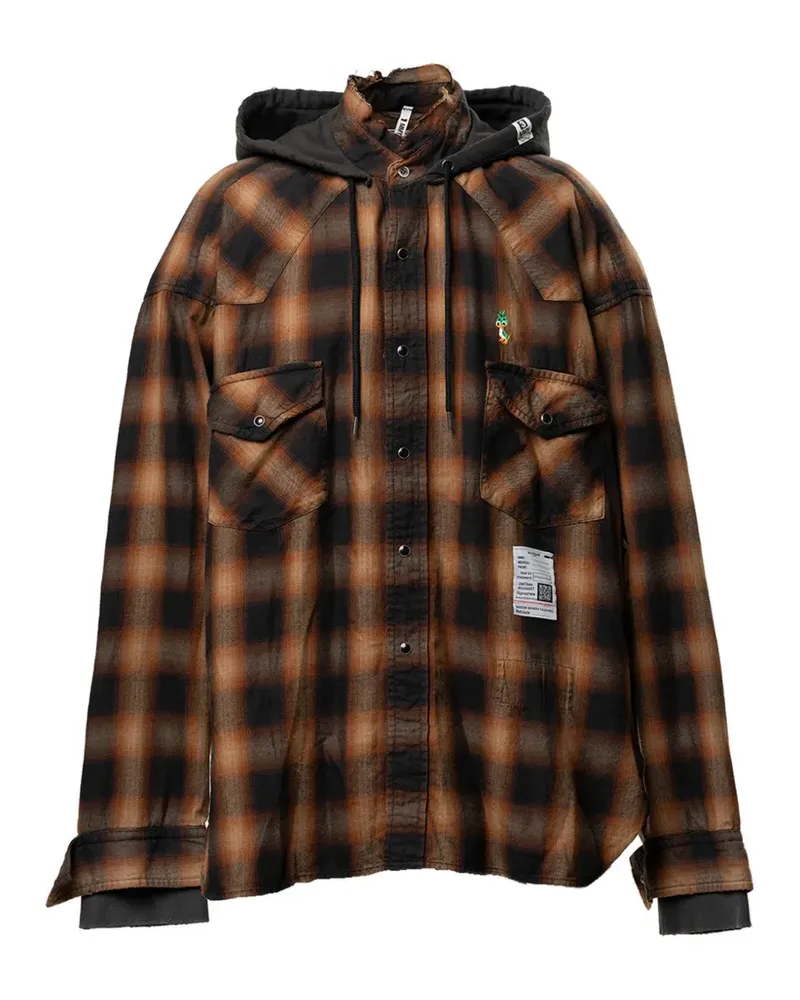 MIHARAYASUHIRO hooded checkered shirt - Schwarz Schwarz