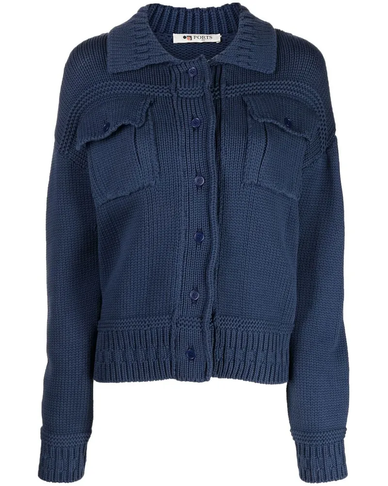 Ports 1961 Grob gestrickter Cardigan Blau