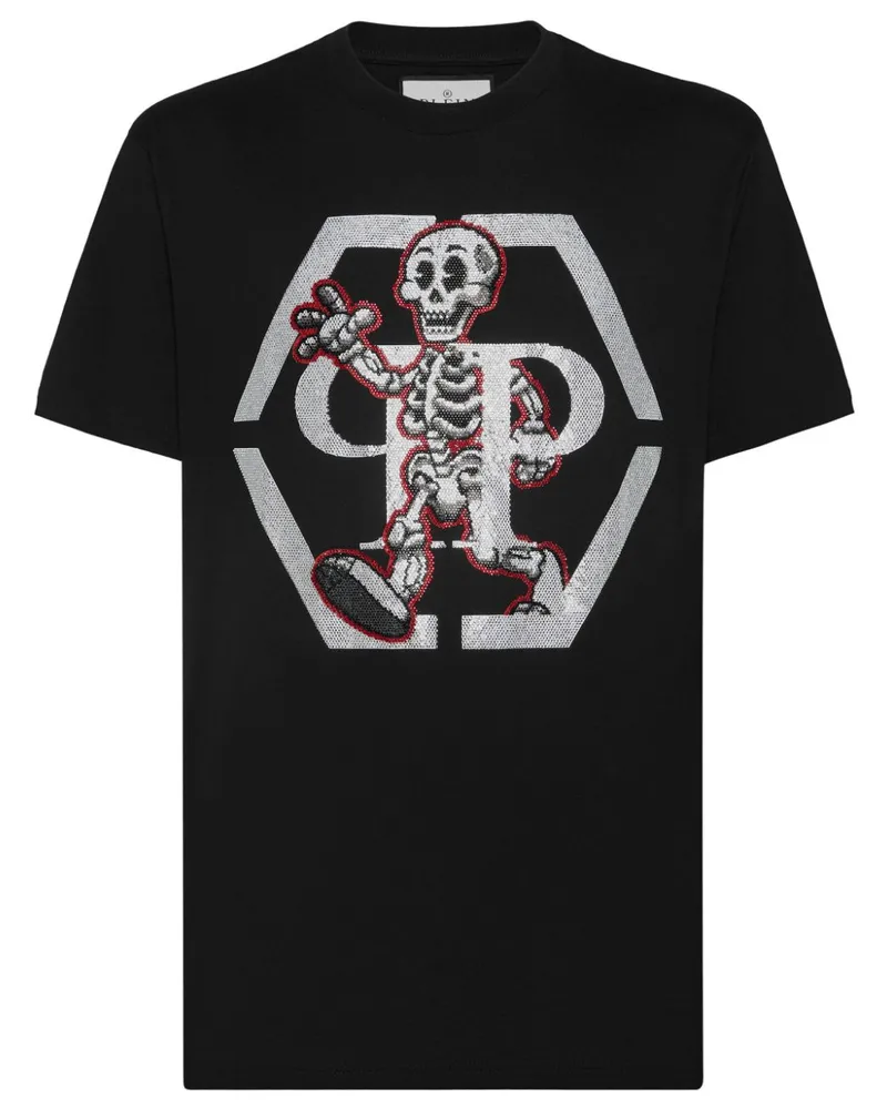 Philipp Plein T-Shirt mit Strass-Skelett - Schwarz Schwarz