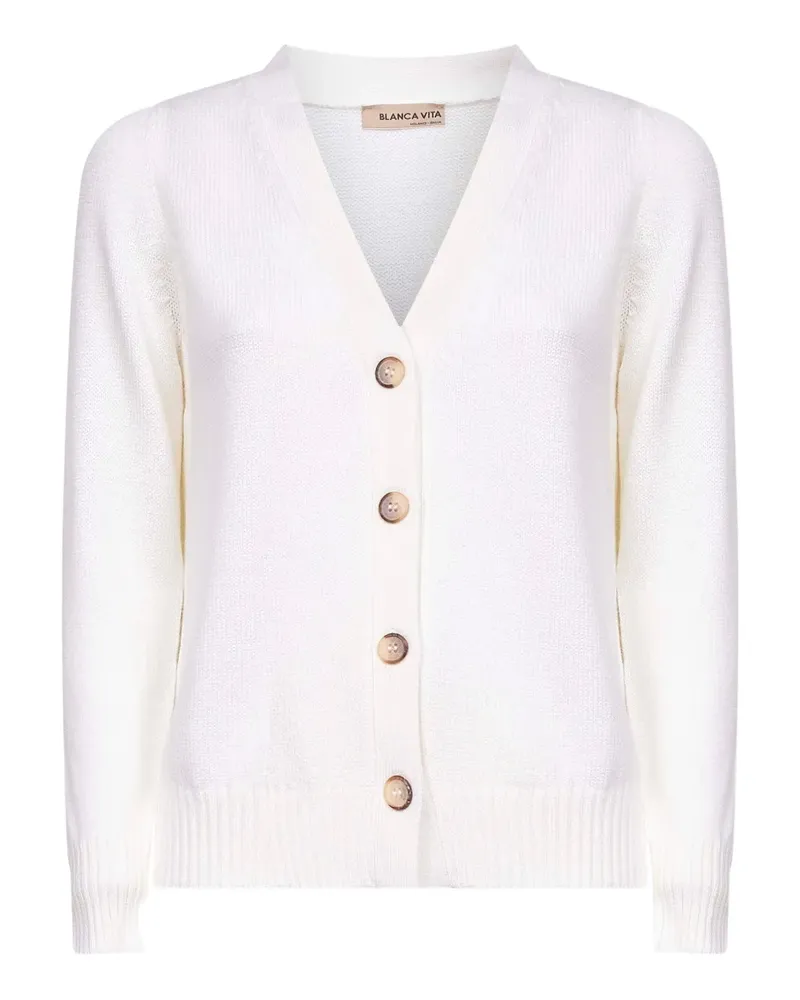 Blanca Gerippter Cardigan mit Knopfleiste - Weiß Weiß