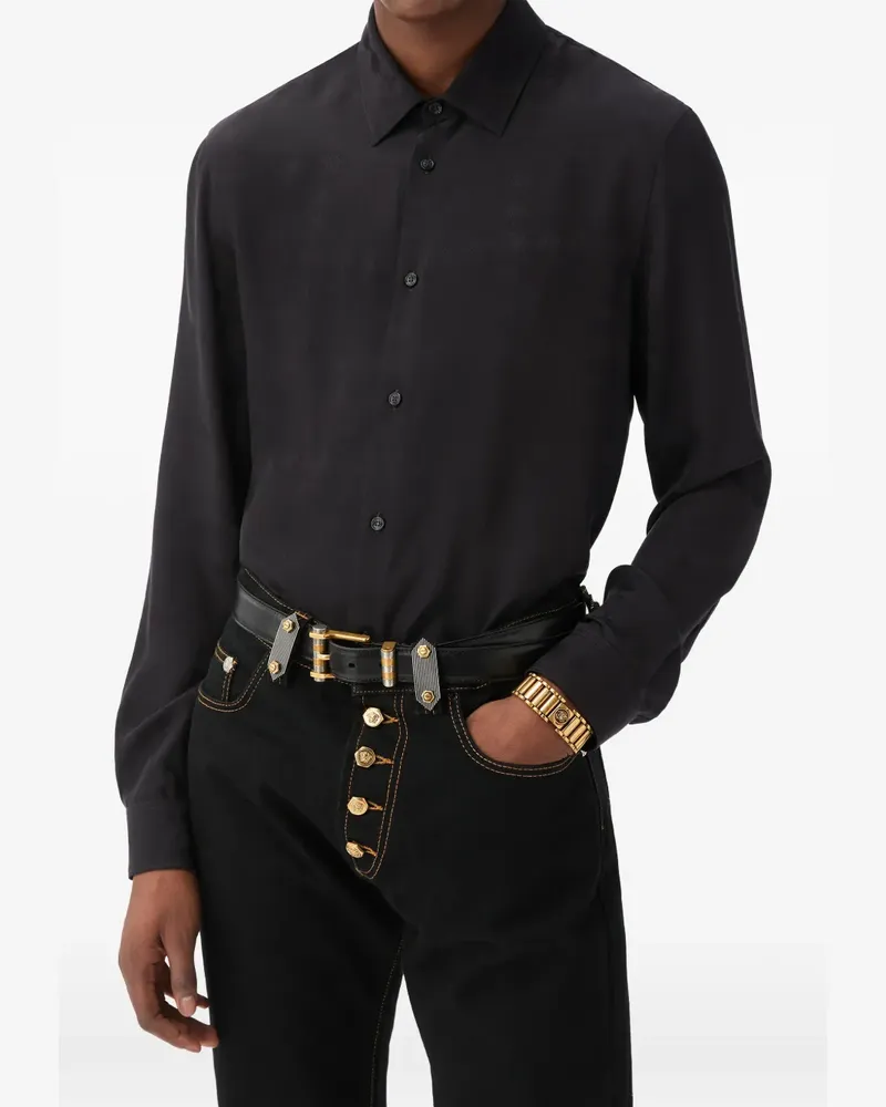 Versace Seidenhemd aus Jacquard-Seidencrêpe - Schwarz Schwarz