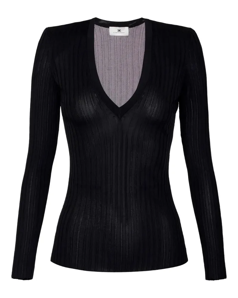 Elisabetta Franchi Gerippter Pullover mit V-Ausschnitt - Schwarz Schwarz