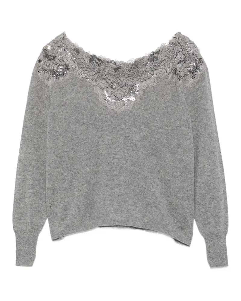 Ermanno Scervino lace-trimmed sequin-embellished sweater - Grau Grau