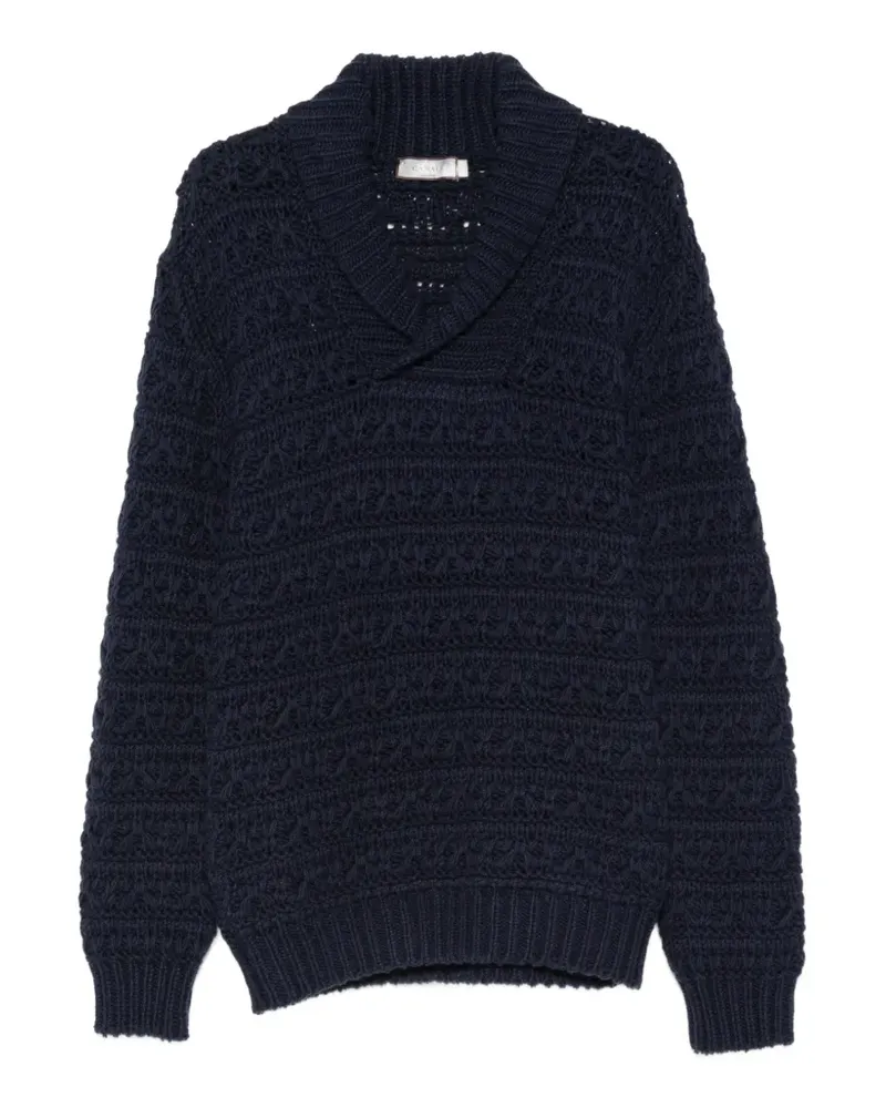 Canali Schalkragen-Pullover mit Zopfmuster - Blau Blau