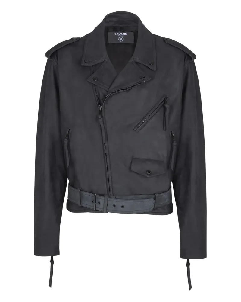 Balmain Bikerjacke mit Gürtel - Schwarz Schwarz
