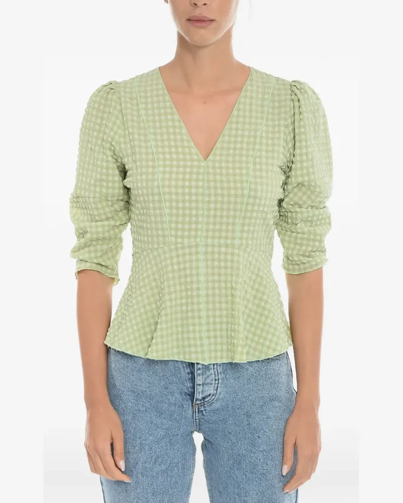 Notes du Nord Emmi seersucker V-neck blouse - Grün Grün