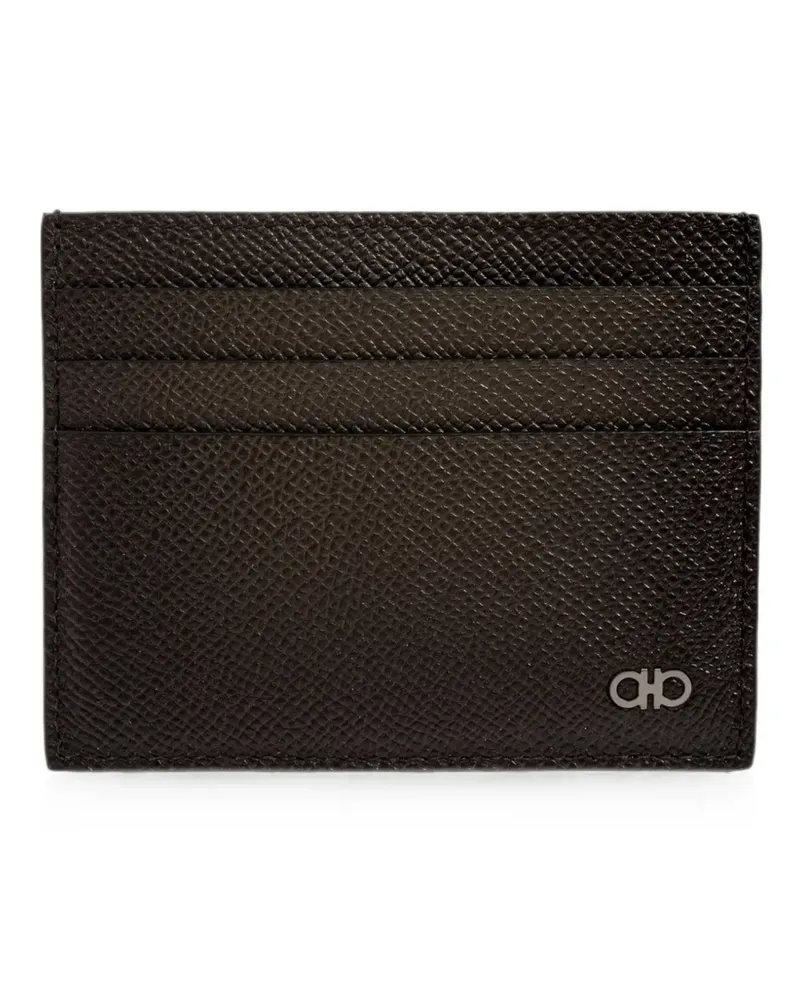 Ferragamo micro Gancini grained leather card holder - Braun Braun