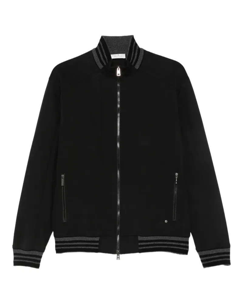 PANICALE Cashmere Sweatshirt mit gestreiftem Besatz und Reißverschluss - Schwarz Schwarz