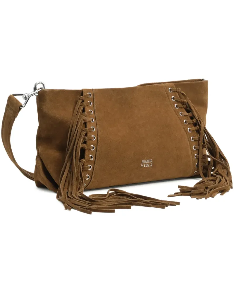 BIMBA Y LOLA Große Clutch aus Spaltleder mit olivgrünen Fransen Grün