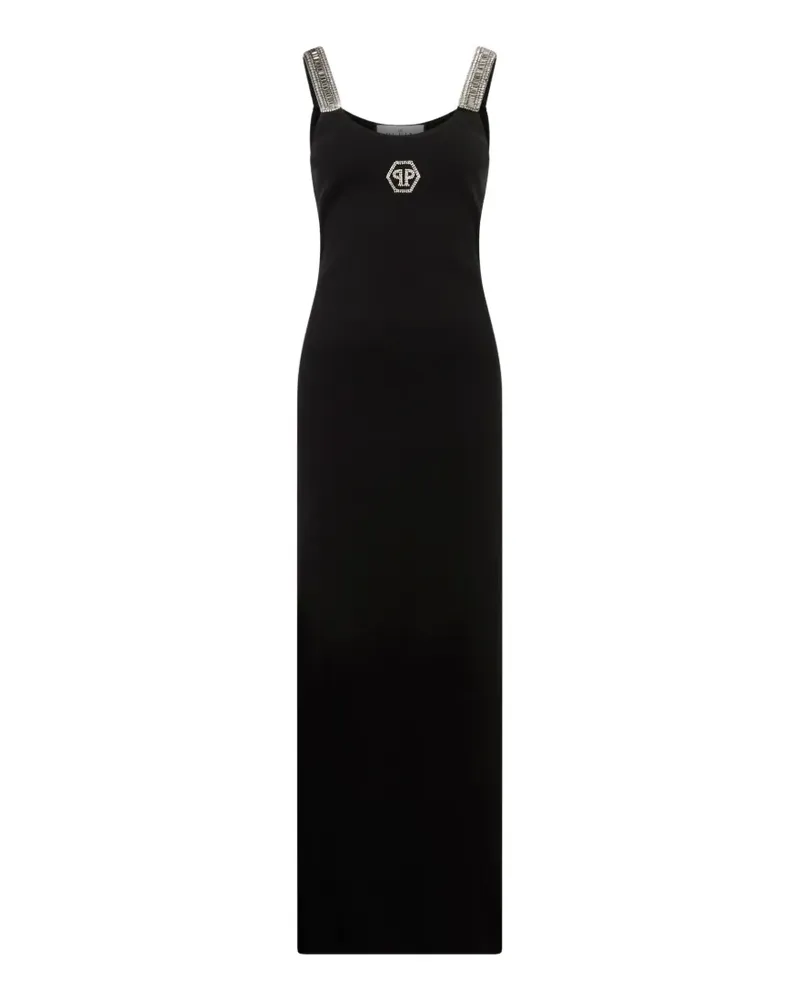 Philipp Plein Maxikleid mit sechseckigem Logo - Schwarz Schwarz