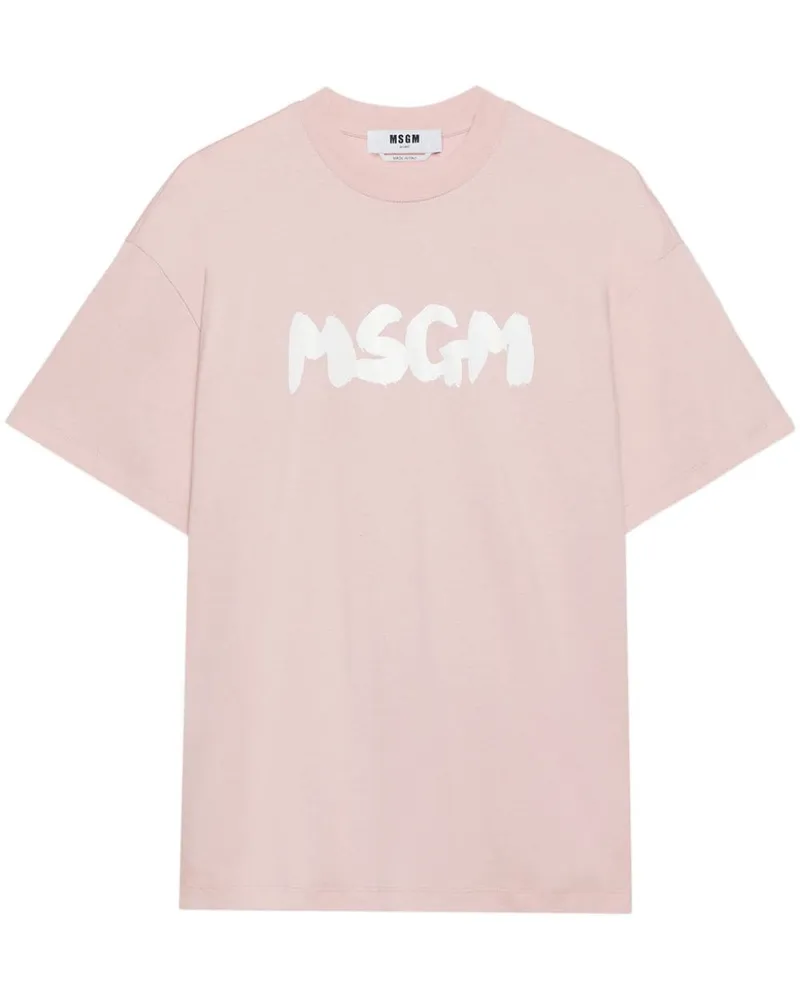 MSGM T-Shirt mit gemaltem Logo Rosa