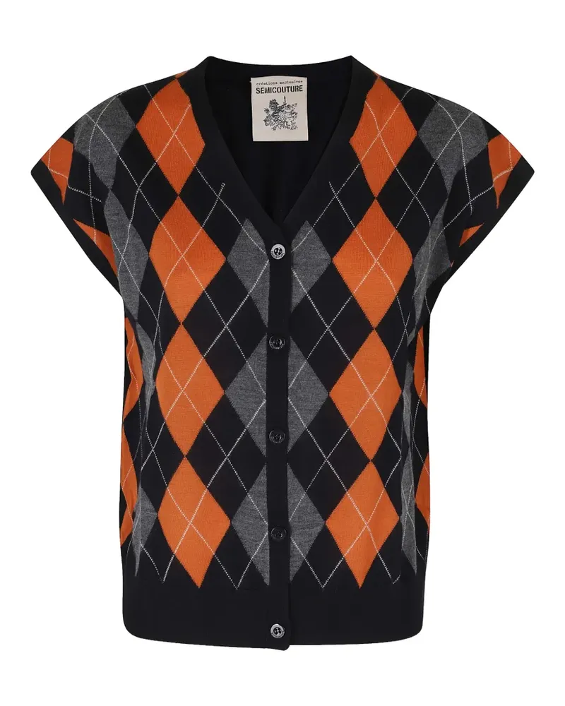 Semicouture Amie argyle-pattern sleeveless cardigan - Schwarz Schwarz