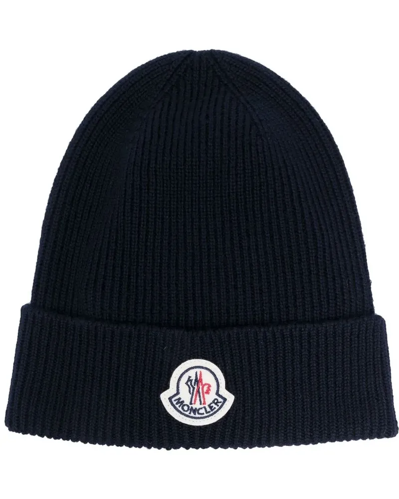Moncler Gestrickte Mütze mit Logo-Patch - Blau Blau
