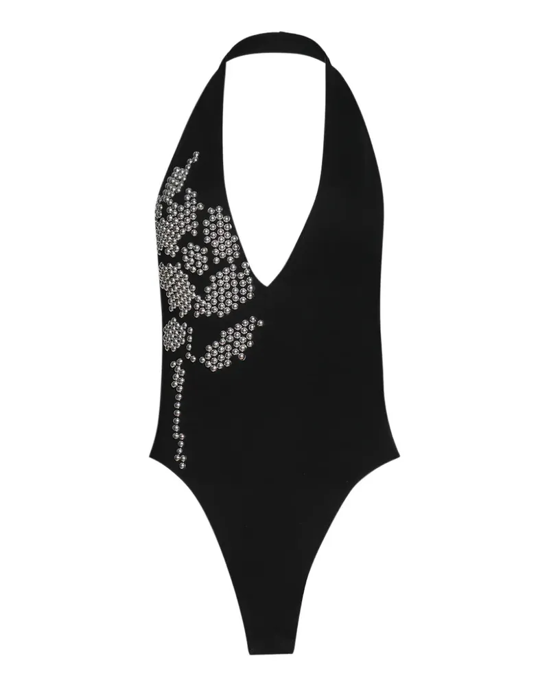 David Koma Neckholder-Body mit Blumendetail - Schwarz Schwarz