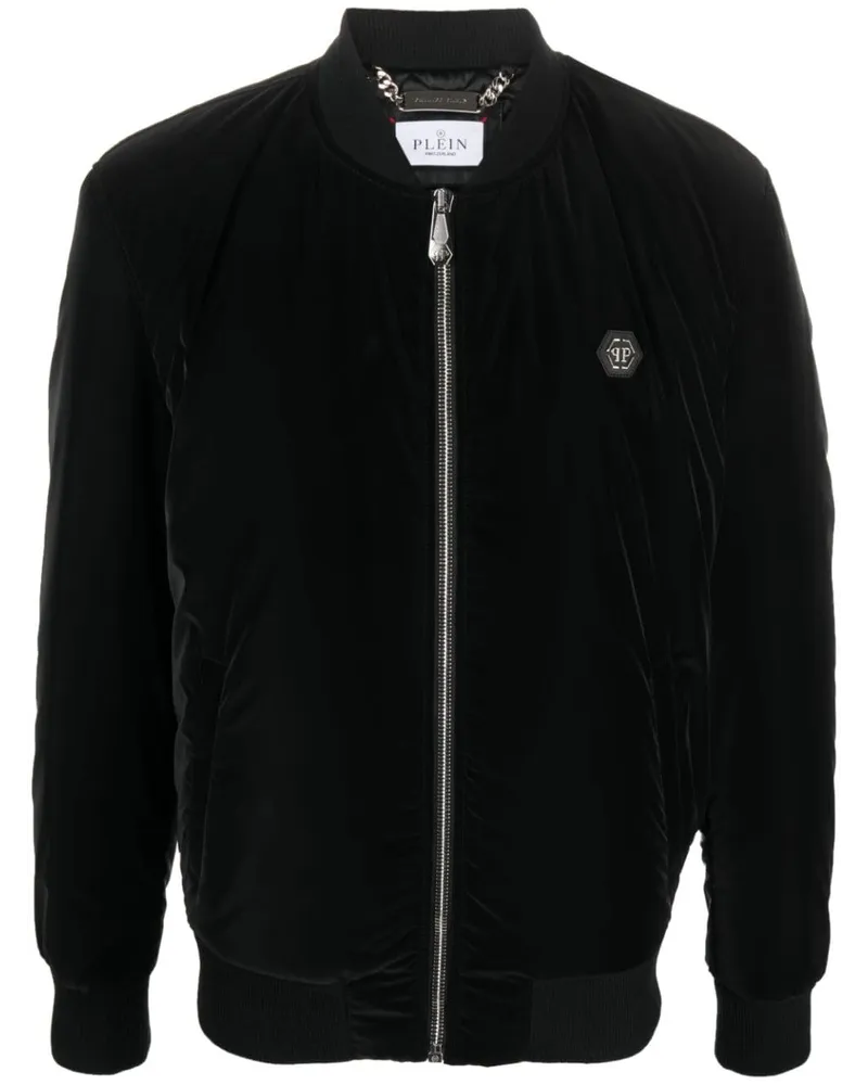 Philipp Plein Bomberjacke mit Logo-Patch - Schwarz Schwarz