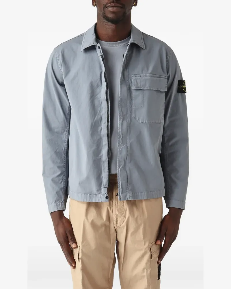 Stone Island Hemdjacke mit Kompass-Patch - Blau Blau