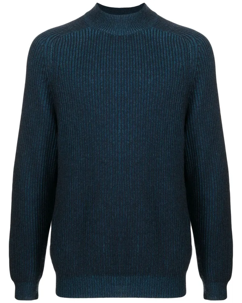 N.Peal Fein gerippter Kaschmirpullover Blau