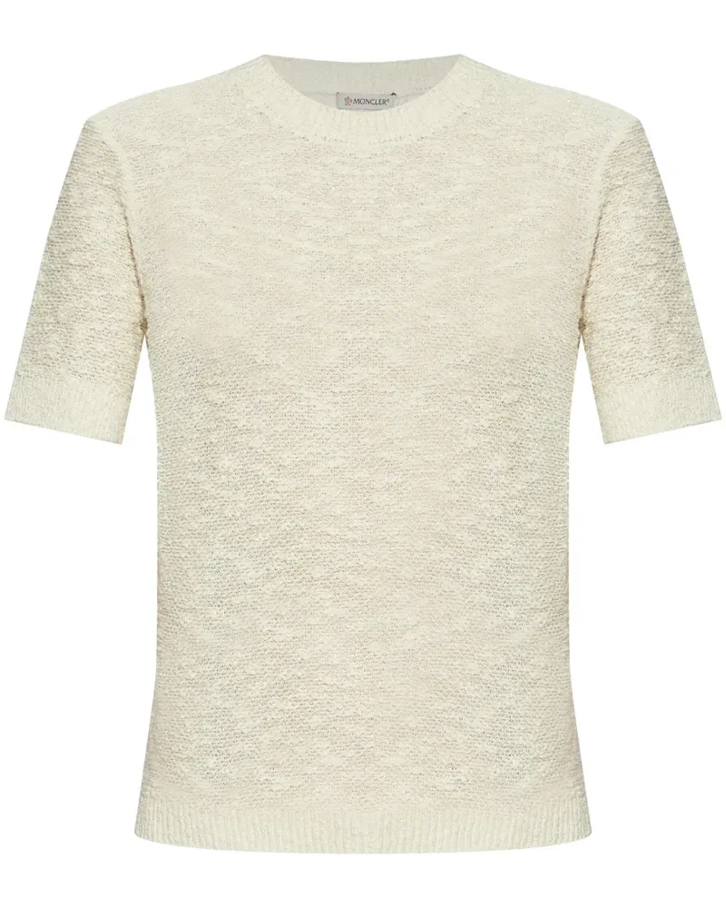 Moncler Bouclé-T-Shirt mit Lochstrickmuster - Nude Nude