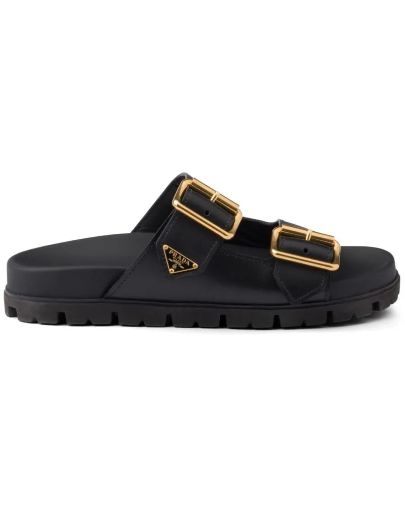 Prada Slipper mit Triangel-Logo - Schwarz Schwarz