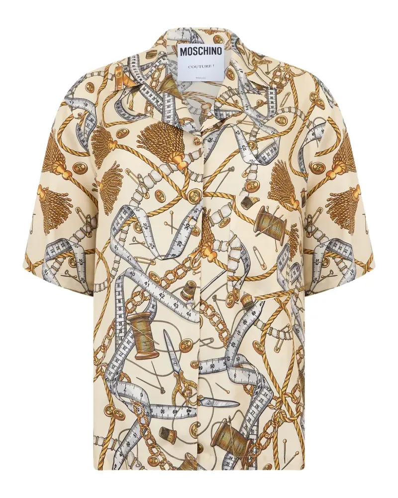 Moschino graphic-print short-sleeve silk shirt - Nude Nude