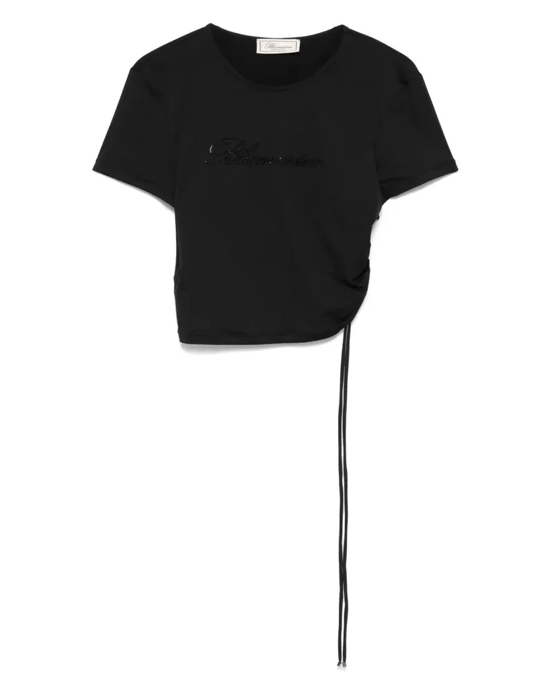 Blumarine T-Shirt mit Strass-Logo - Schwarz Schwarz