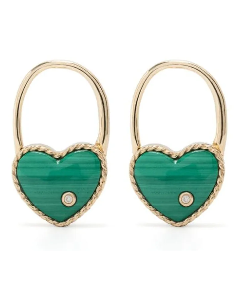 Yvonne Léon 9kt Créole Cadenas Coeur Gelbgoldohrring mit Malachit und Diamant Gold