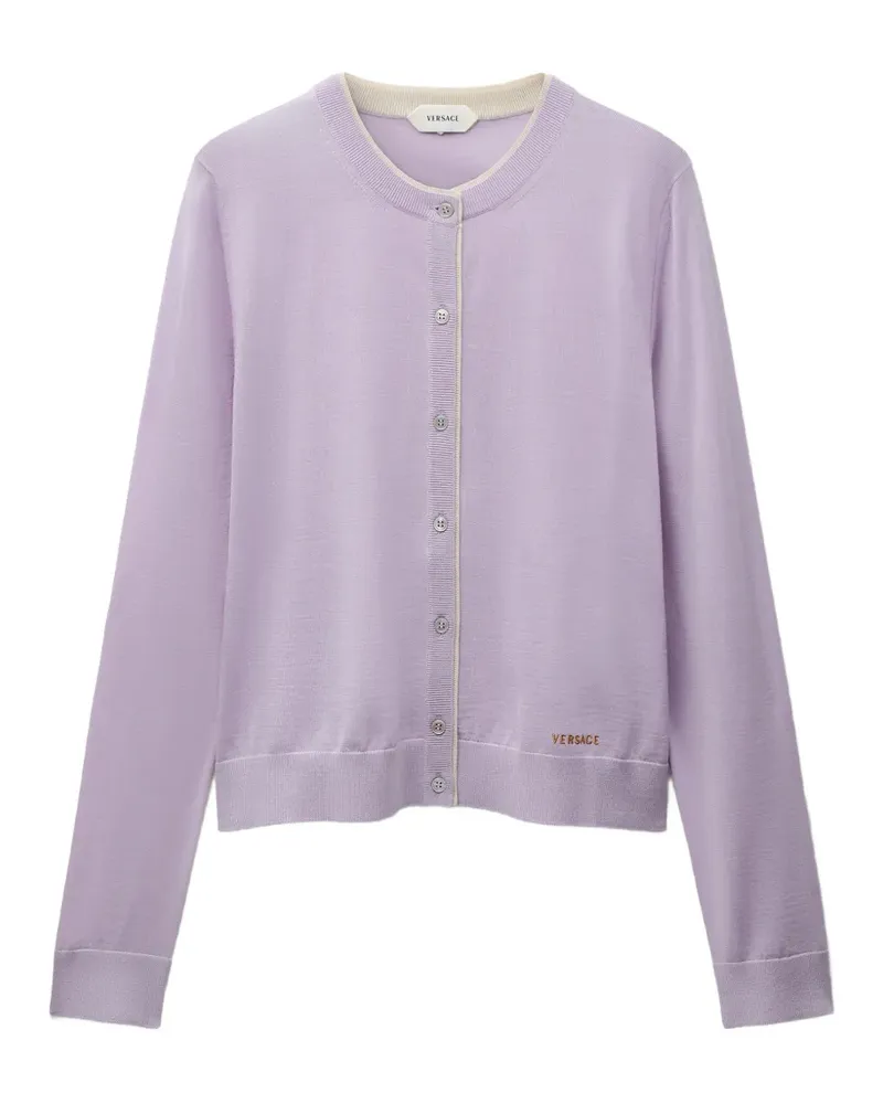 Versace Cardigan mit Kontrastbesatz und Logo-Stickerei - Violett Violett