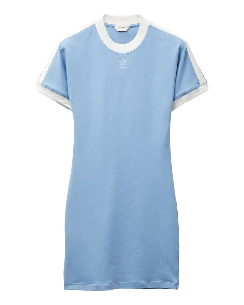 Versace Minikleid aus Baumwolljersey mit gesticktem Logo - Blau Blau