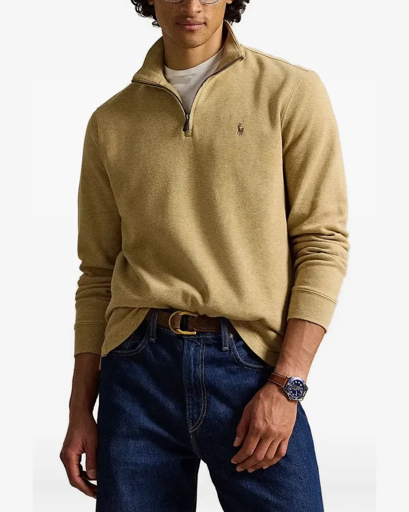 Ralph Lauren Bestickter Pullover mit Viertelreißverschluss - Nude Nude