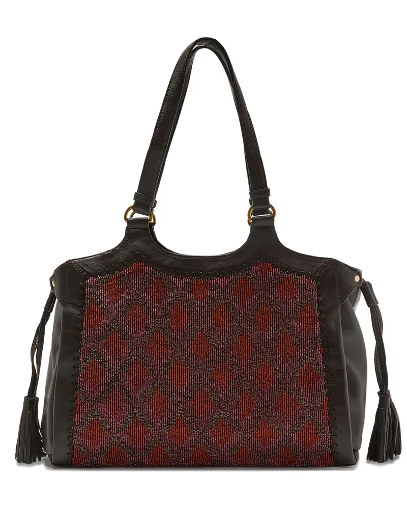 Maliparmi Perlenverzierte Schultertasche mit Quasten - Schwarz Schwarz