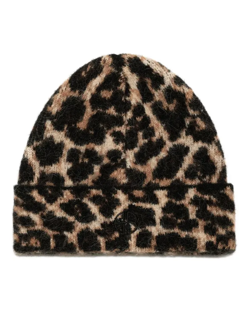 Anine Bing Elia Beanie mit Leoparden-Print - Schwarz Schwarz