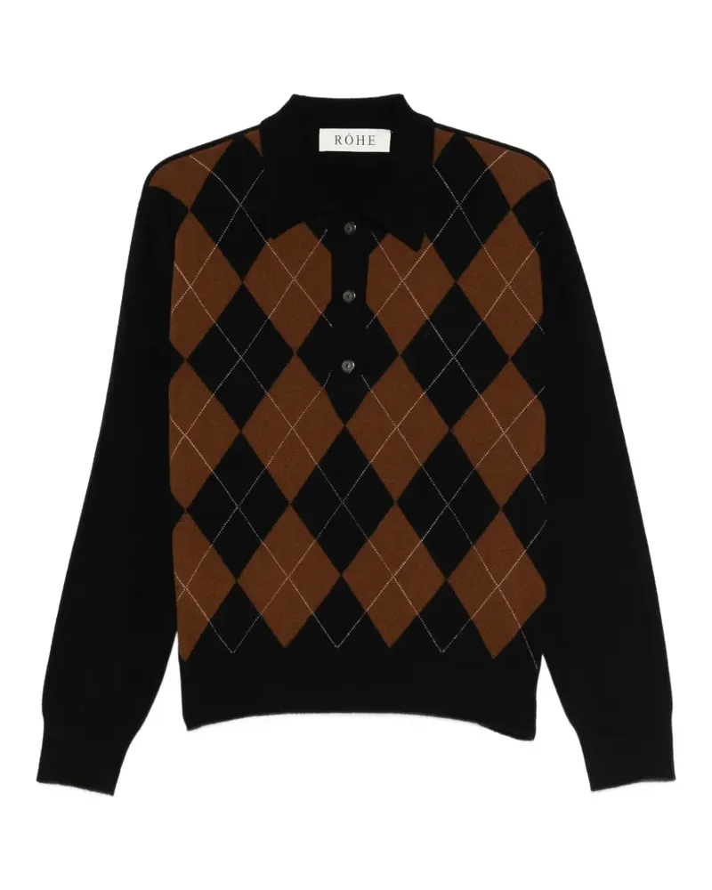 Róhe Poloshirt mit Argyle-Strickmuster - Schwarz Schwarz