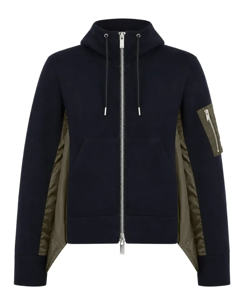 Sacai panelled zip-up hoodie - Blau Blau