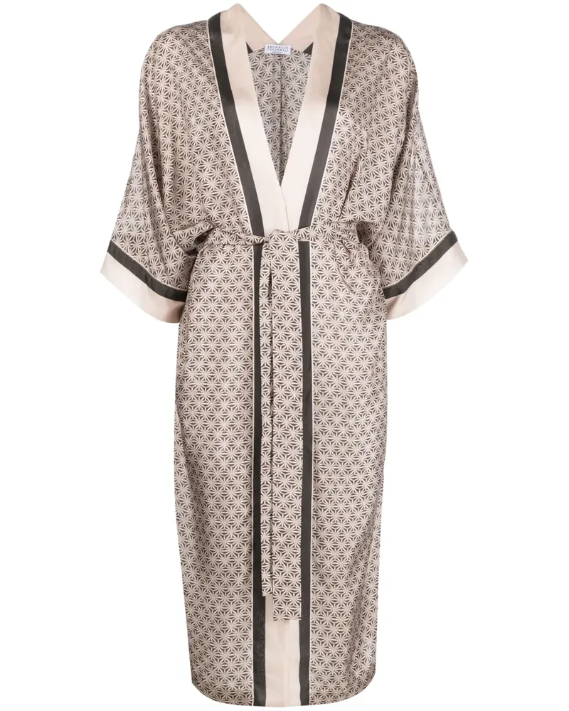 Brunello Cucinelli Kimono aus Seide mit Print - Nude Nude