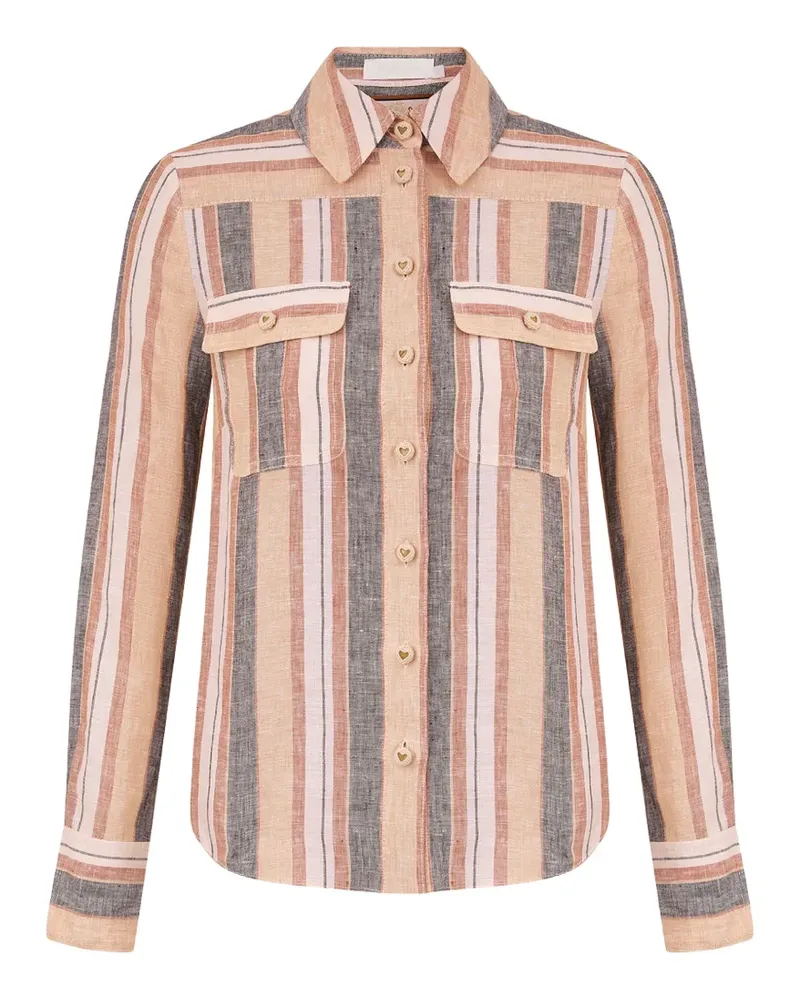 Zimmermann Wanderlust striped patch-pocket shirt - Nude Nude