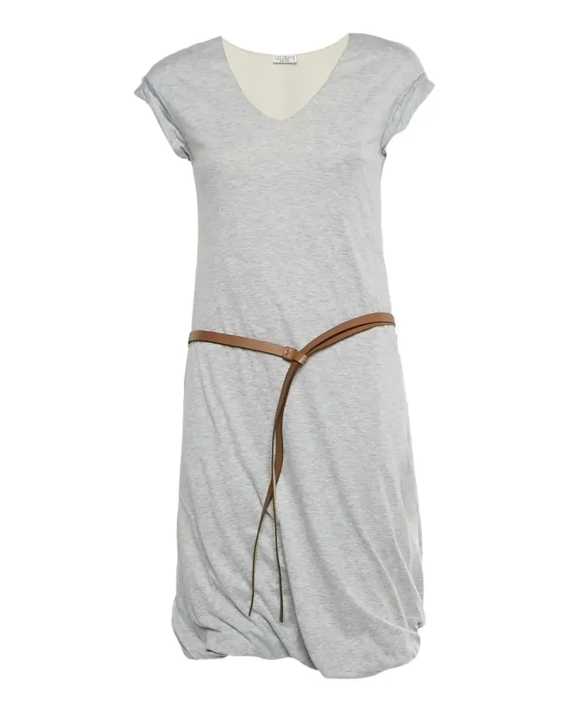Brunello Cucinelli belted gathered-hem midi dress - Grau Grau