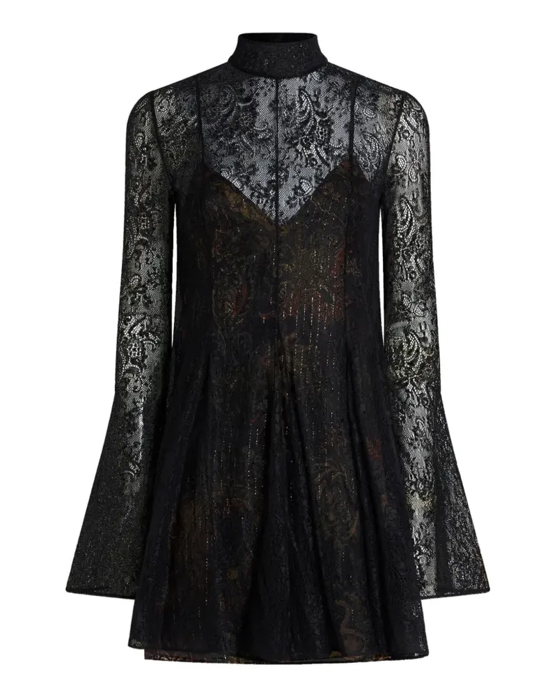 Etro printed silk and lace mini dress - Schwarz Schwarz