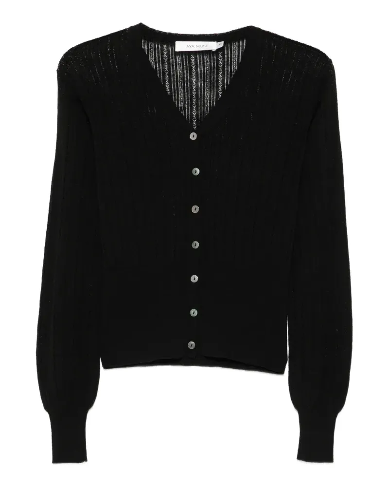 Aya Muse Unae Cardigan aus Pointelle-Strick - Schwarz Schwarz