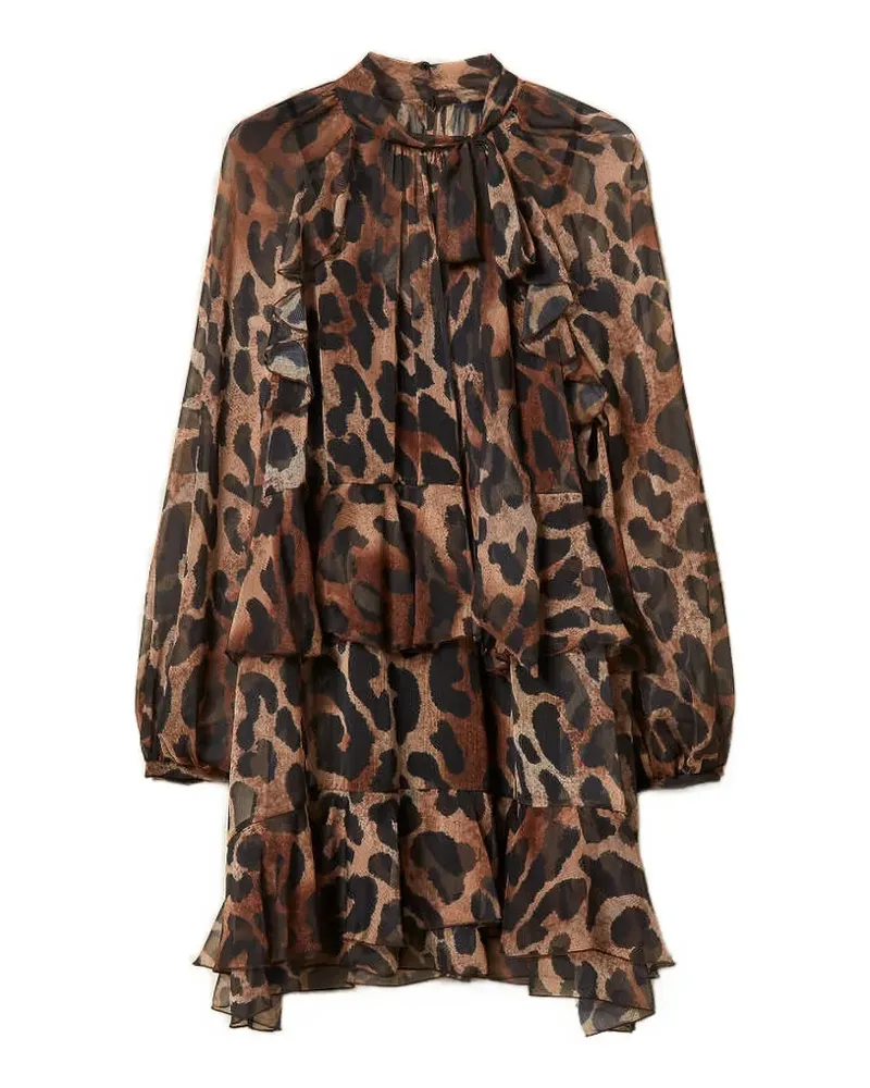 Twin-Set Kurzes Voile Kleid mit Animal-Print - Braun Braun