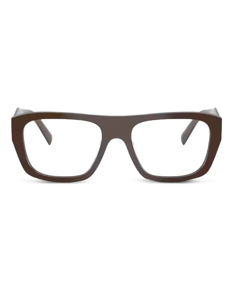 Prada Eckige Brille mit Logo-Schild - Braun Braun
